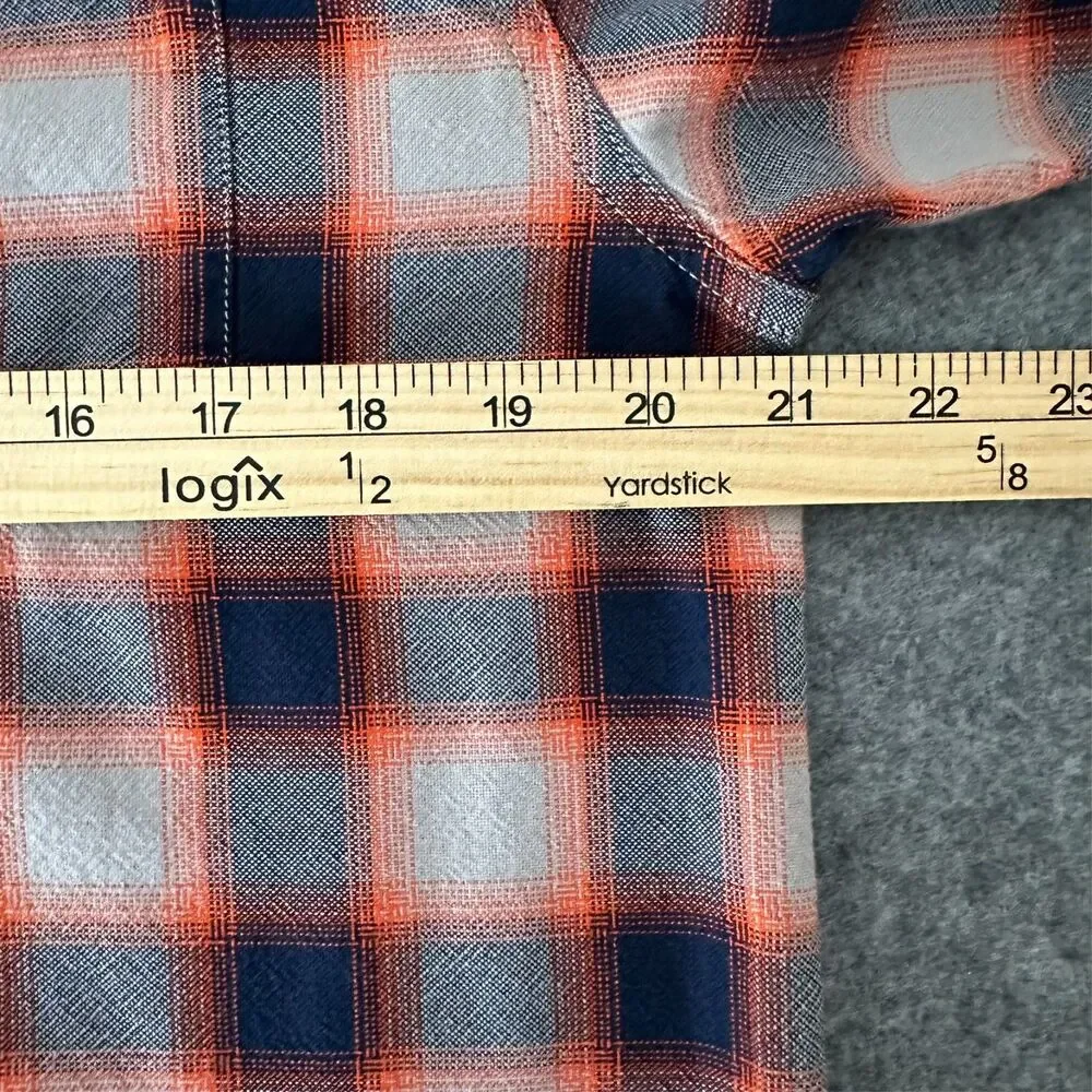 The North Face Plaid Camp Shirt Men's M Orange Blue Short Sleeve Hiking Outdoor